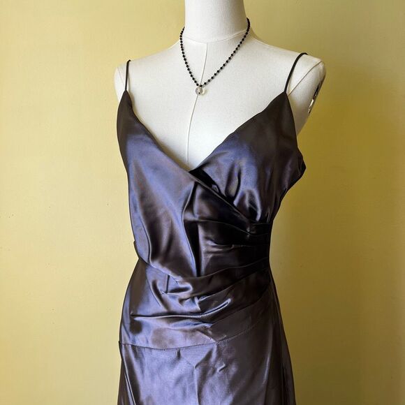 Vintage 90s Laundry by Shelli Segal Plum Satin Slip Gown Bias Cut Maxi Dress 8‎ - Picture 3 of 11
